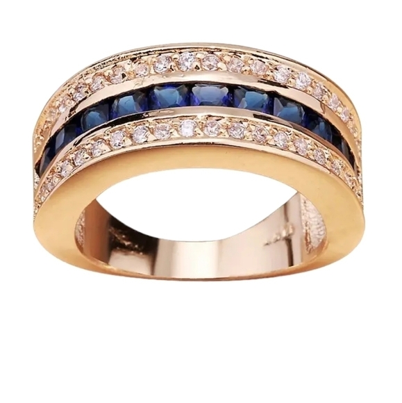 Classic blue rhinestones inlaid center , each side white clear rhinestones 10 - Picture 1 of 8